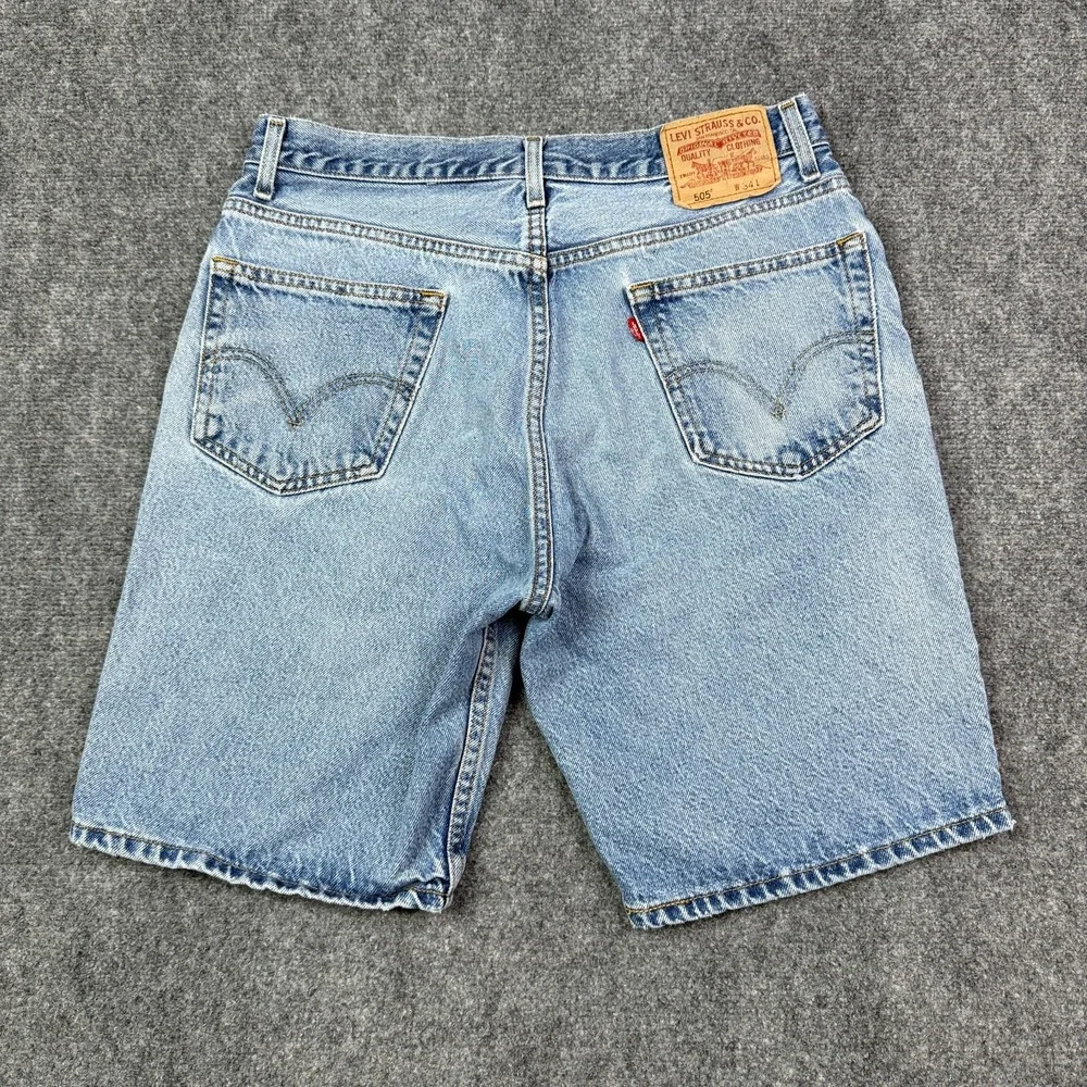 Levis 505 Shorts Mens Size 34 Regular Fit Light Wash Vintage Distressed Denim